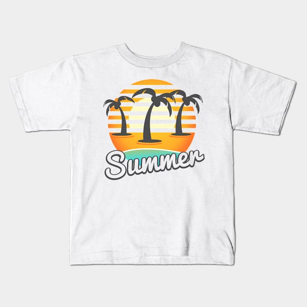 Summer Sunset Kids T-Shirt by sketchtodigital